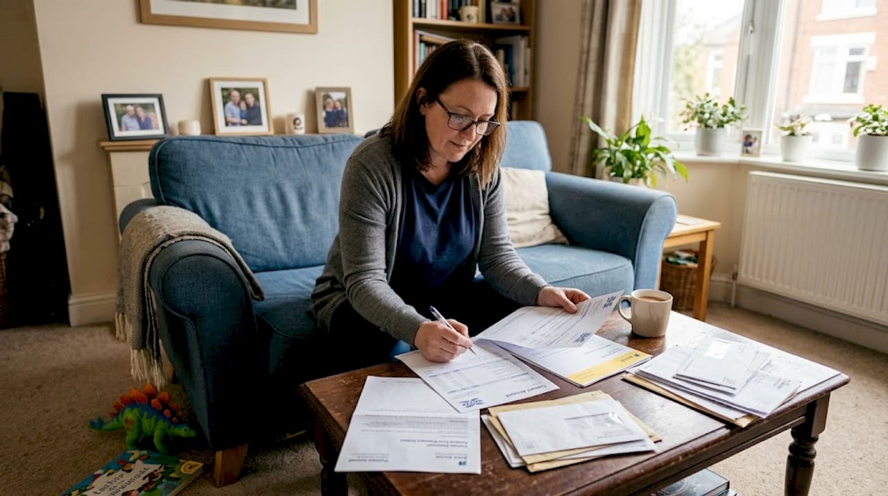 Woman reviewing pension documents at home