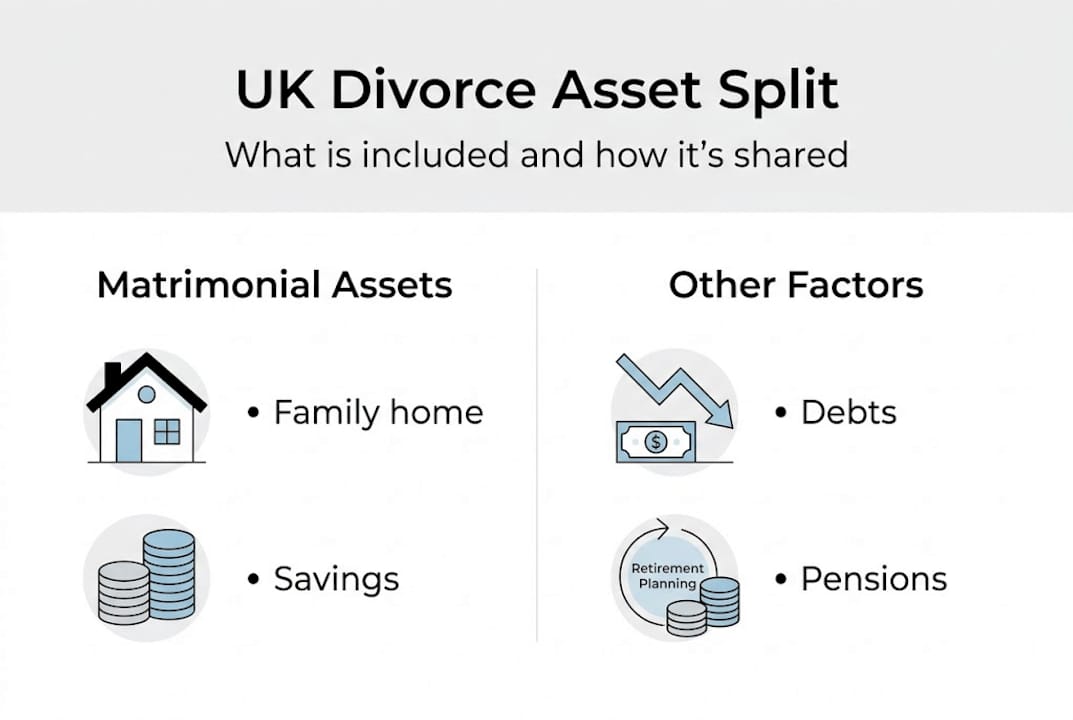 Infographic shows UK divorce asset split overview