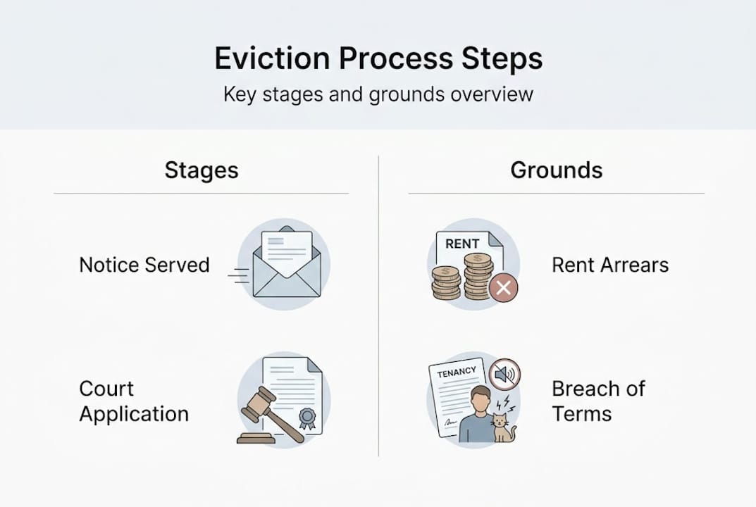 Infographic summarising eviction steps and grounds