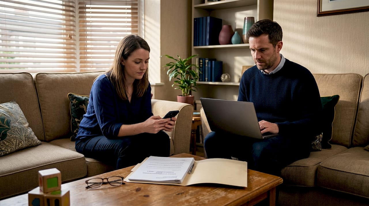 Modern family discussing estate paperwork