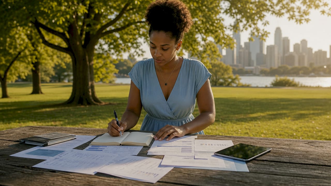 Woman organizing finances for property purchase