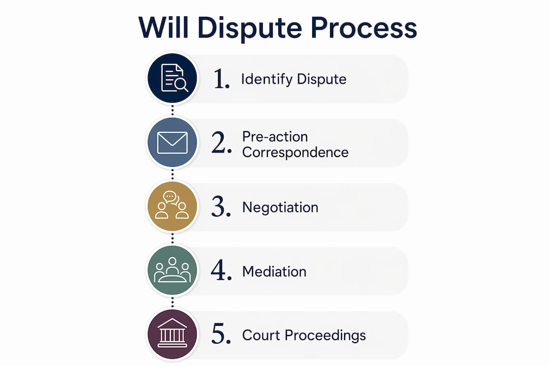 Infographic depicting will dispute process steps