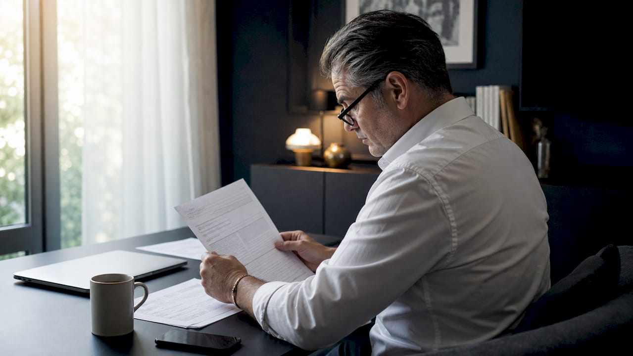 UK landlord reviewing eviction documents at home
