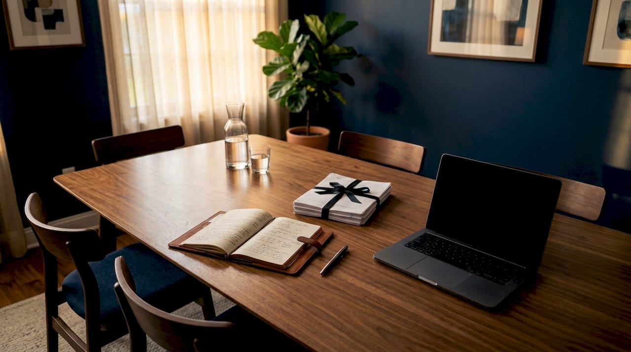 Law office table with estate planning materials