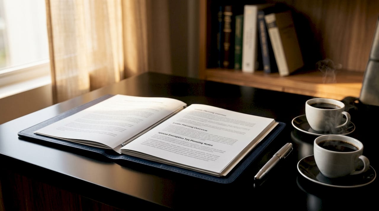Legal advisor desk with tax planning materials
