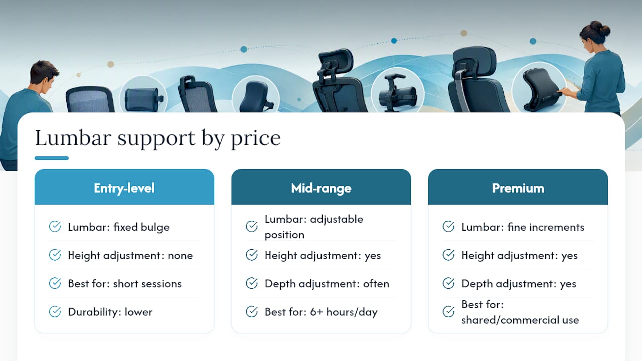 Comparison of lumbar support features by chair price range