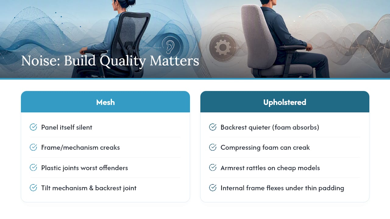 Do mesh chairs creak and are upholstered chairs quieter? — overview diagram