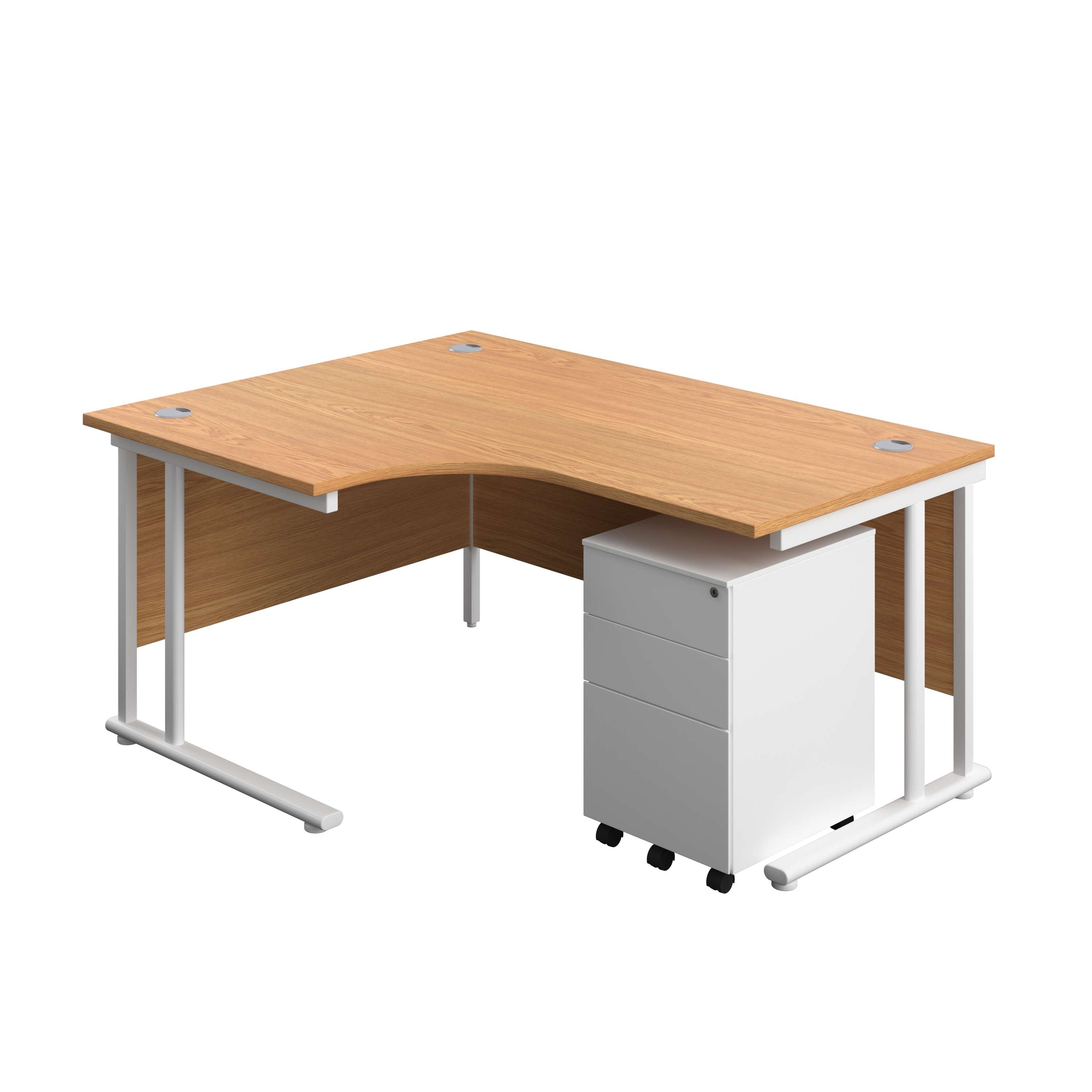 Twin Upright Left Hand Radial Desk + Under Desk Steel Pedestal 3 Drawers (FSC)