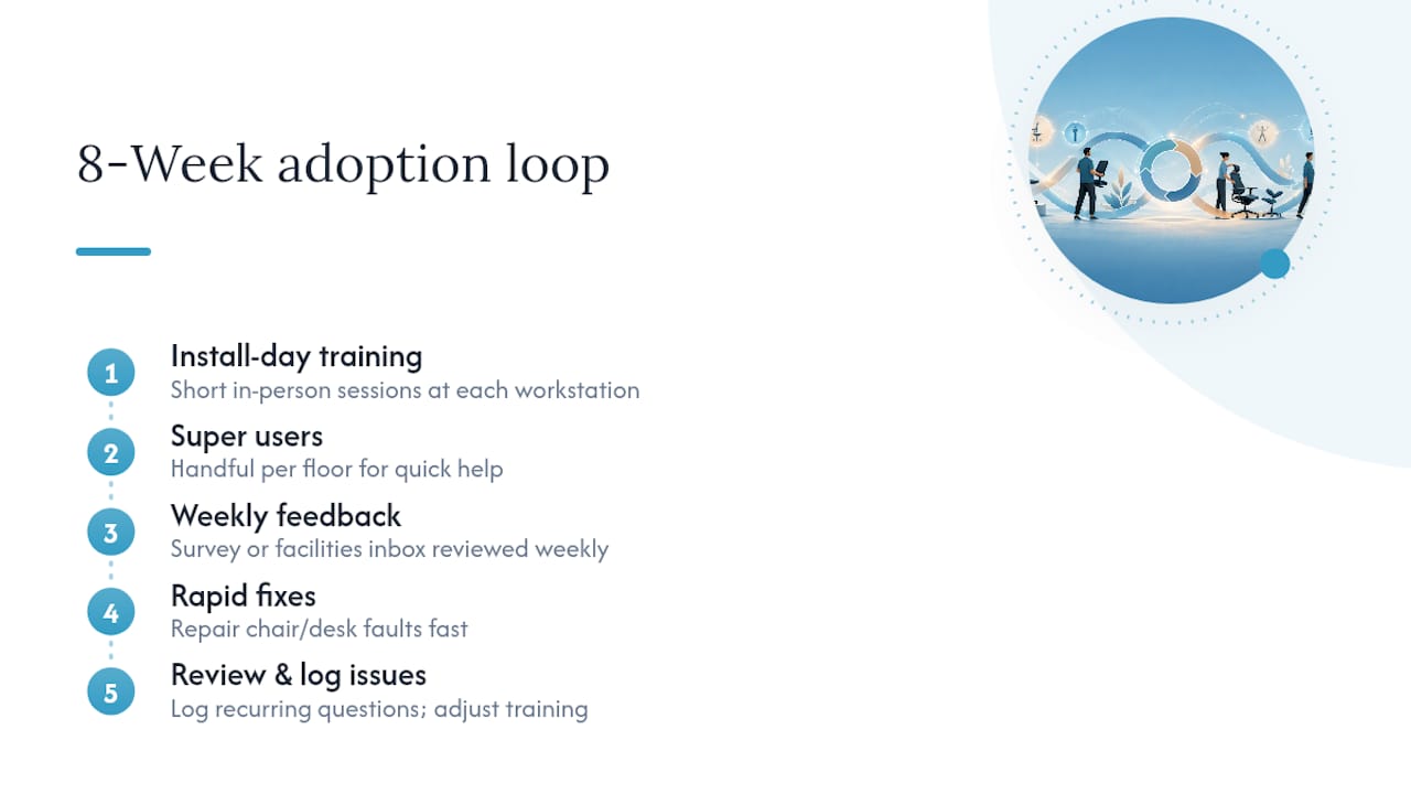Eight-week workstation adoption feedback loop
