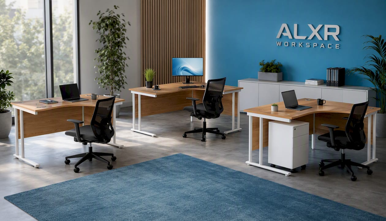 Twin Upright Left Hand Radial Desk (FSC)
