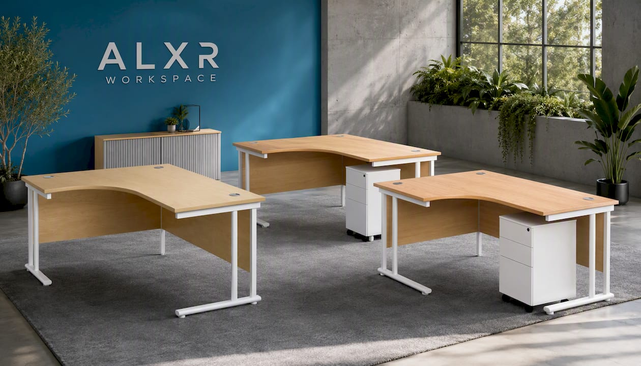 Twin Upright Left Hand Radial Desk (FSC)