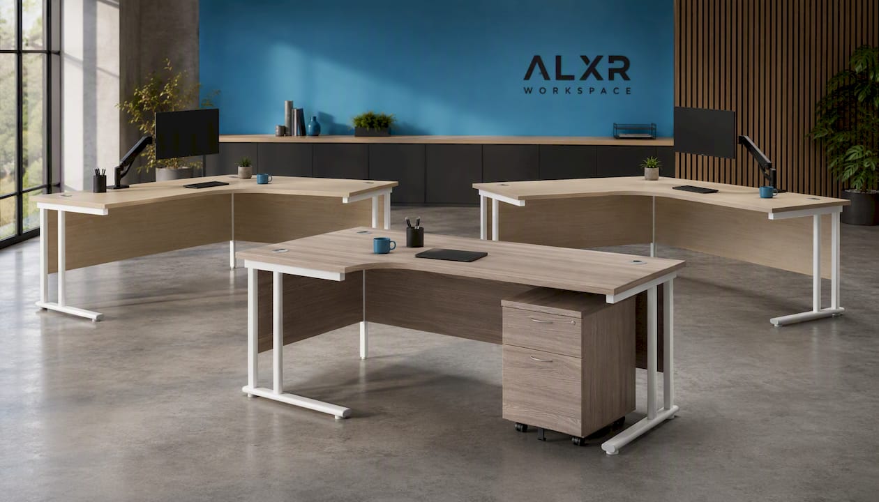 Twin Upright Left Hand Radial Desk (FSC)