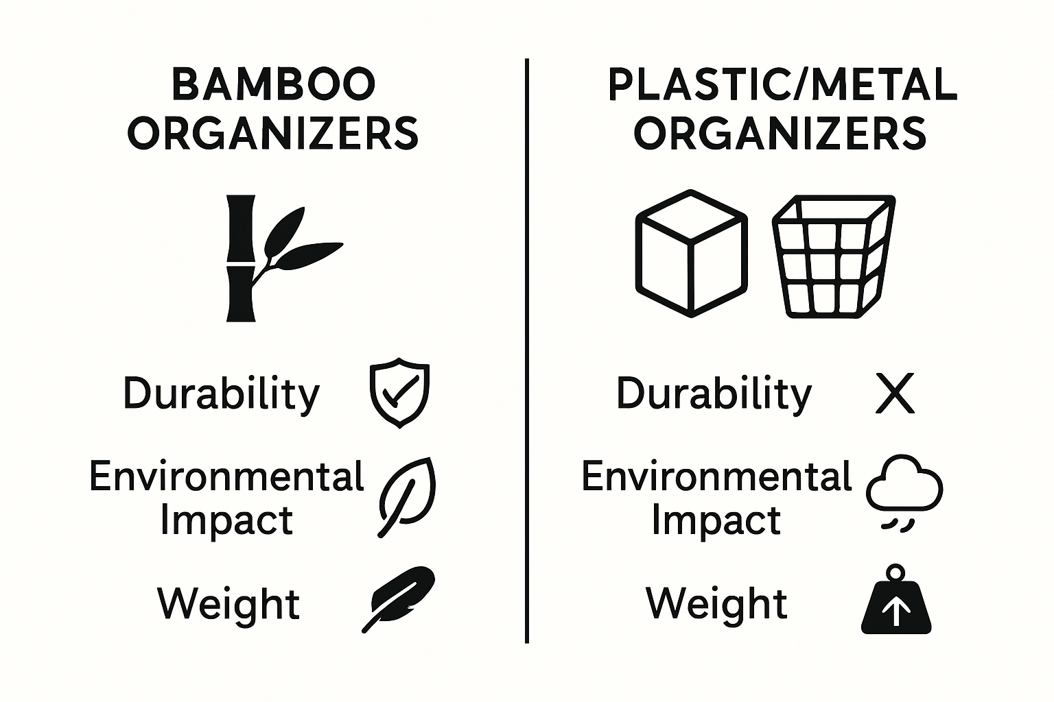 Infographic comparing bamboo organizers to plastic and metal