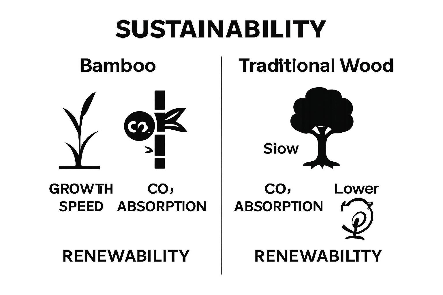 Infographic comparing bamboo and traditional wood on sustainability metrics