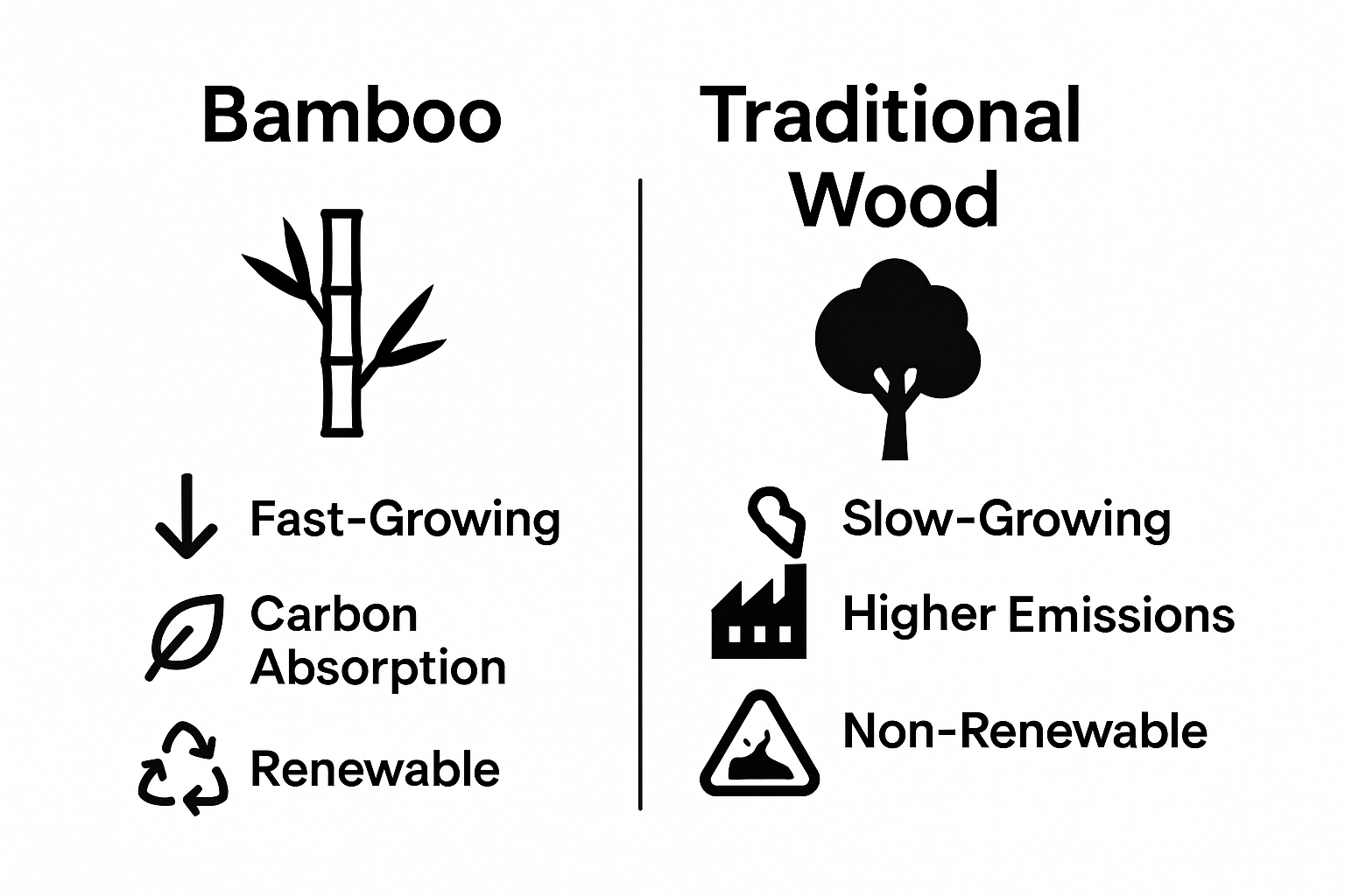 Infographic comparing bamboo rapid growth and sustainability vs. traditional wood