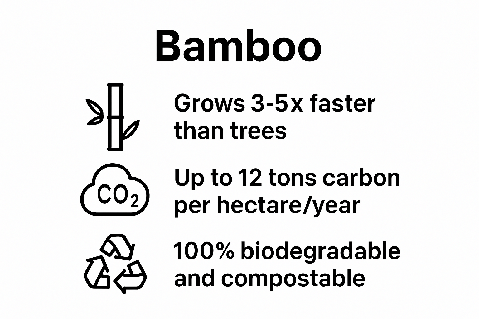 Infographic showing bamboo's rapid growth, CO2 absorption, and biodegradability