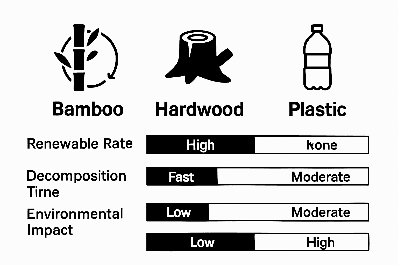 Infographic comparing bamboo, hardwood, and plastic for renewability and eco impact