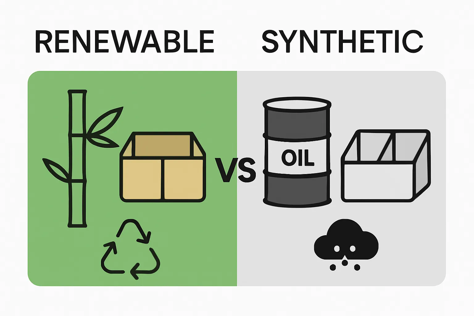 Simple infographic comparing bamboo and plastic organizers on sustainability