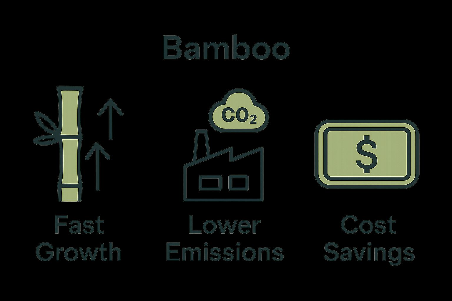 Infographic of bamboo growth, emissions, and cost benefits