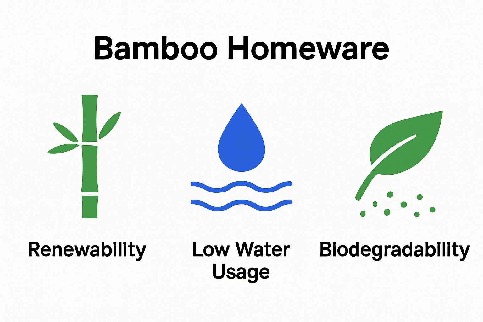 Infographic showing bamboo renewability, low water use, and biodegradability