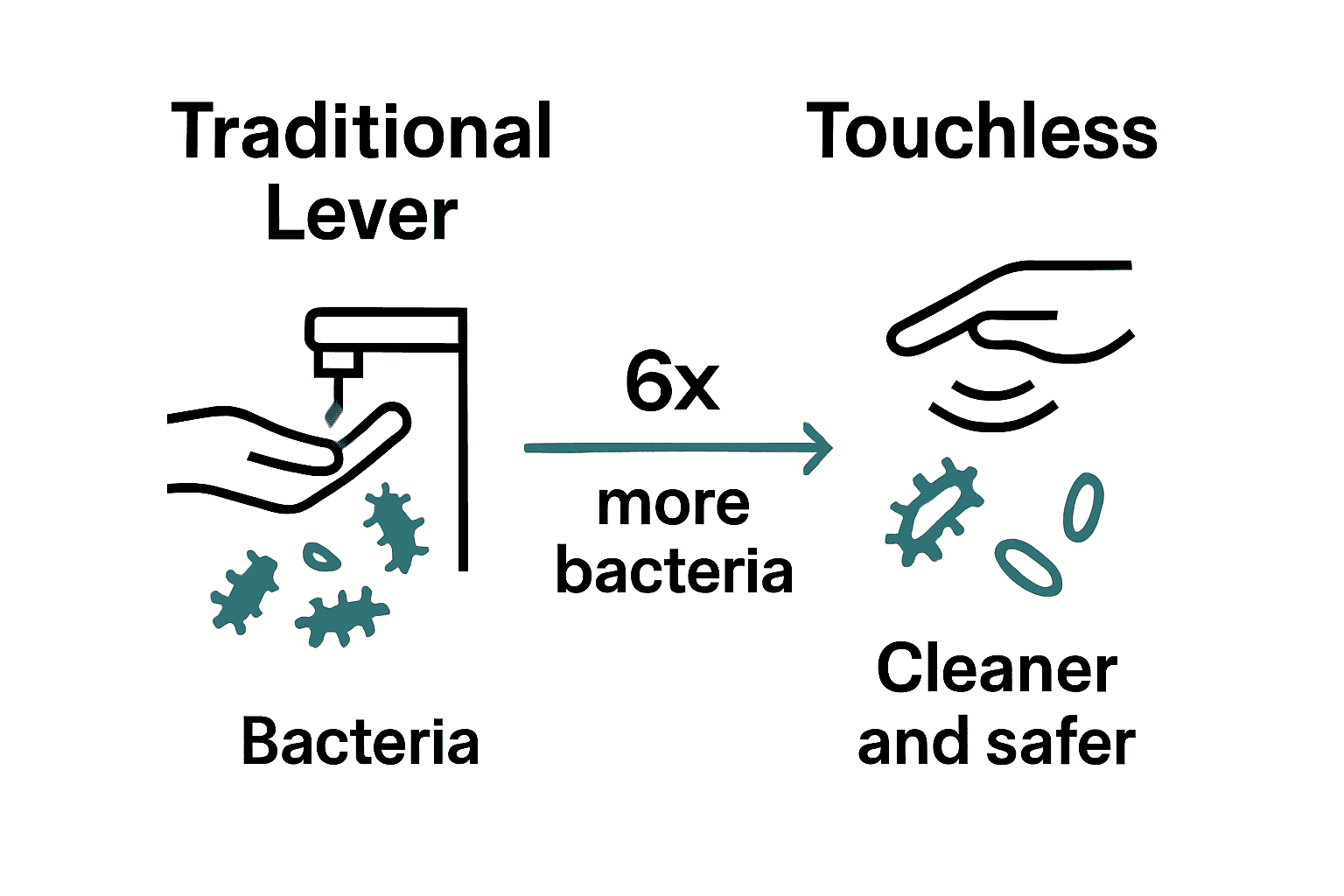 Comparison infographic showing bacteria counts between lever and touchless paper towel dispensers.