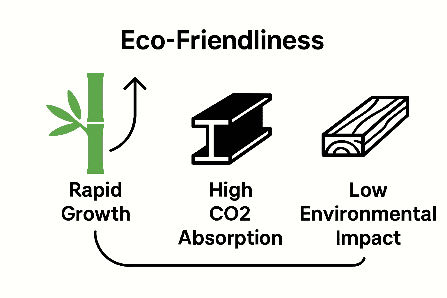 Infographic comparing bamboo, steel, and timber for sustainability.