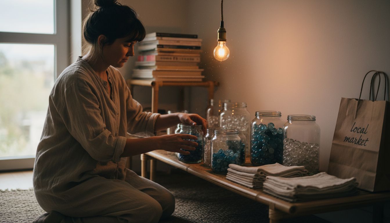 Designer organizing bamboo and recycled glass materials