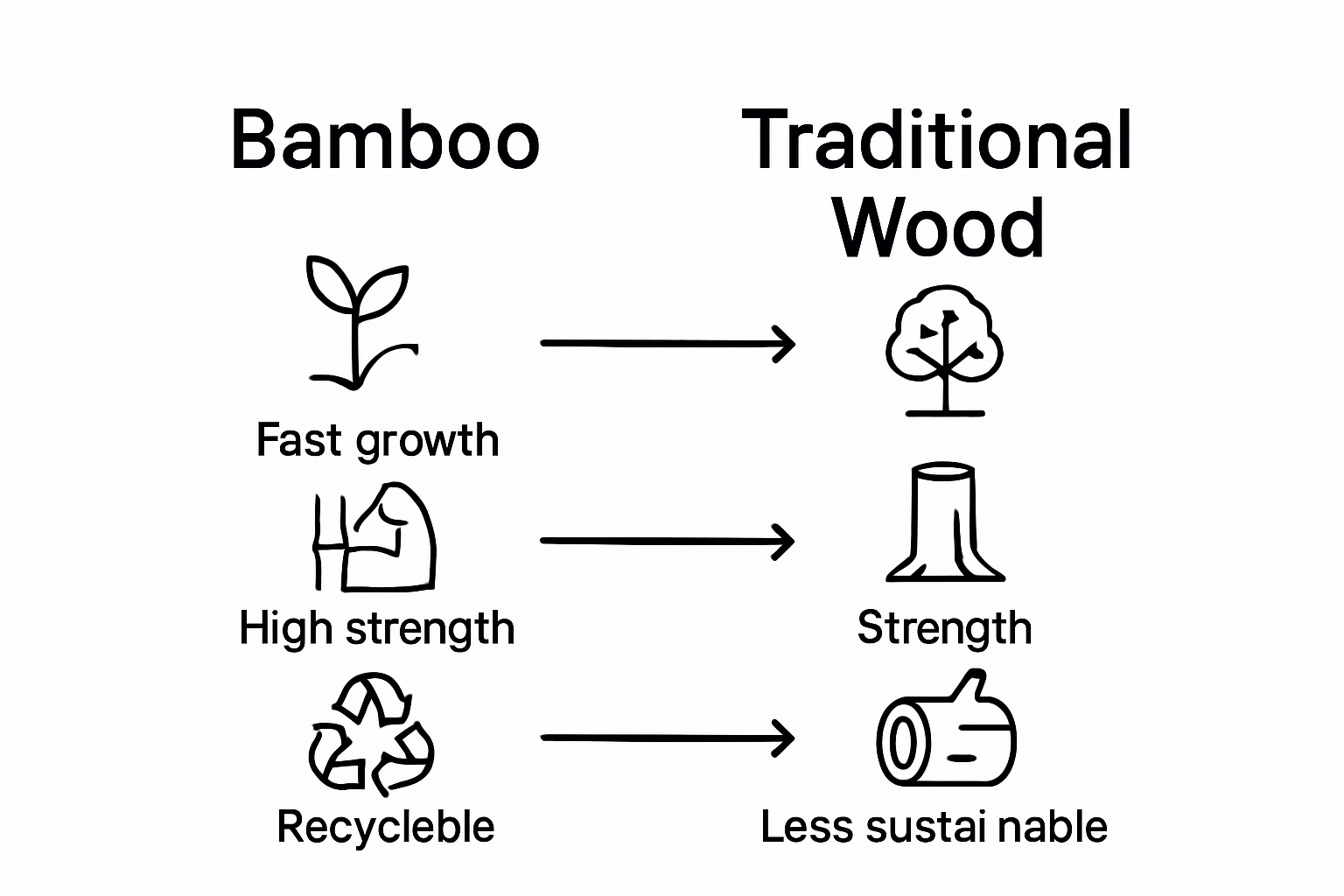 Infographic comparing bamboo and traditional wood