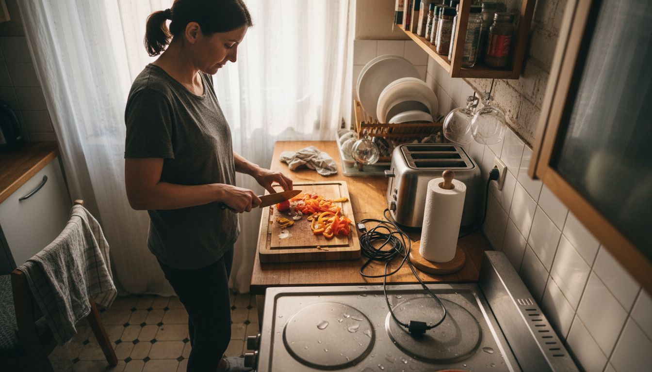Woman using bamboo kitchen accessories