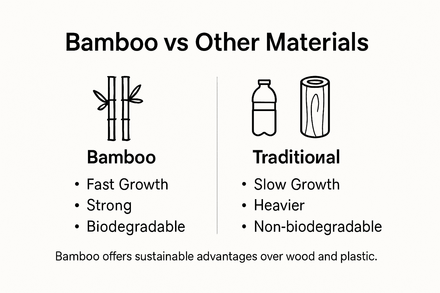 Infographic comparing bamboo, wood, and plastic