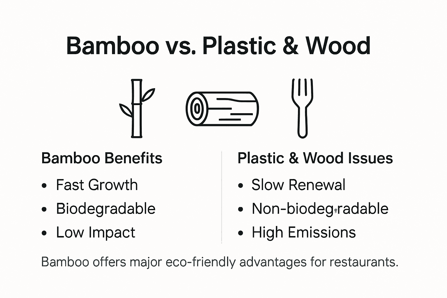 Infographic comparing bamboo, wood, and plastic eco impact