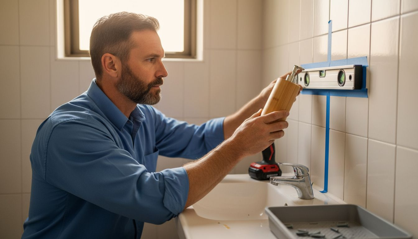 Installing bamboo soap dispenser in restroom