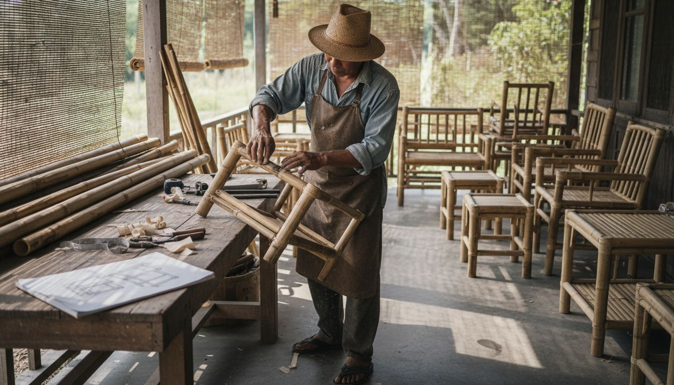 Artisan crafting versatile bamboo furniture