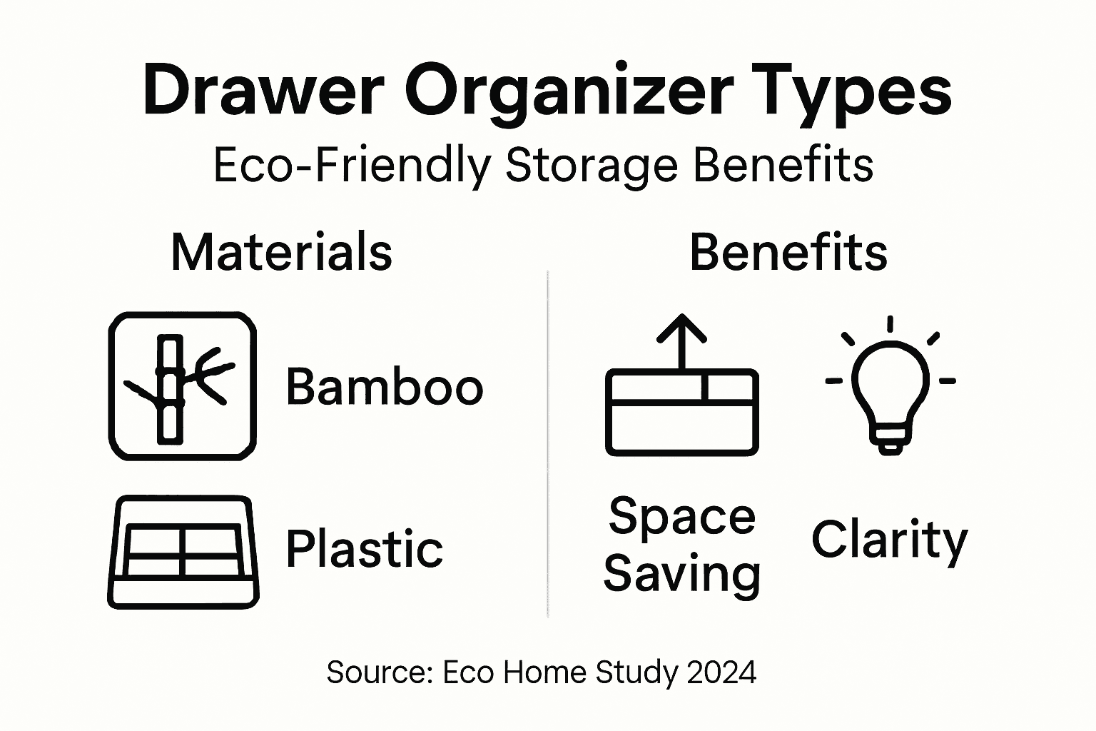 Infographic shows drawer organizer types and benefits