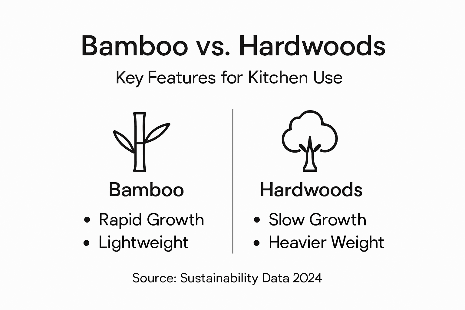 Infographic comparing bamboo and hardwoods