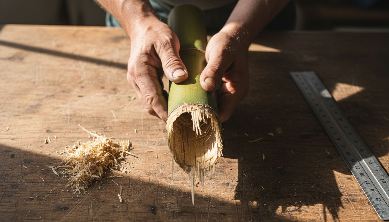 Craftsman holding bamboo showing fiber detail