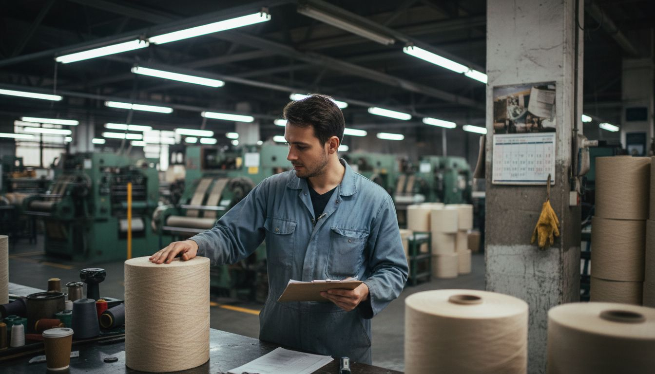 Technician checking bamboo fibers in factory
