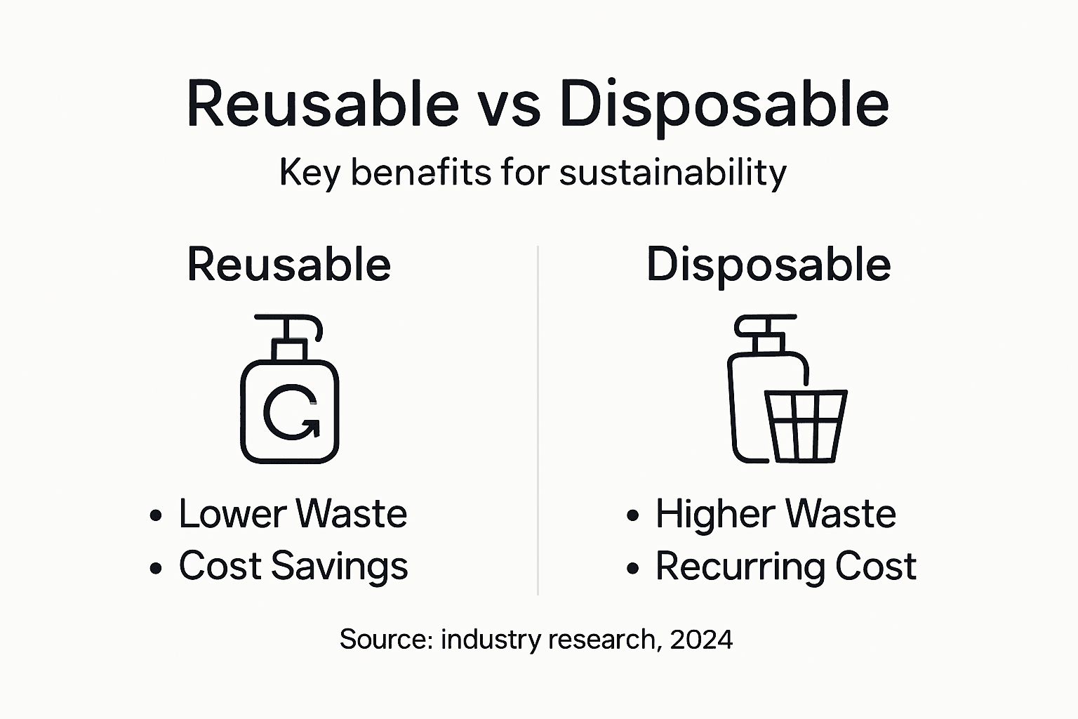 Infographic comparing reusable and disposable dispensers