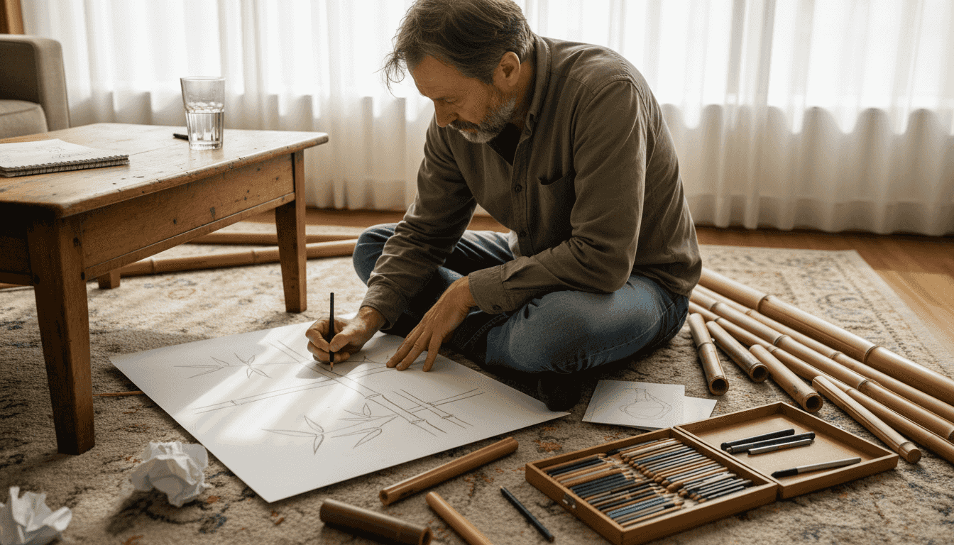 Man sketching bamboo home decor designs