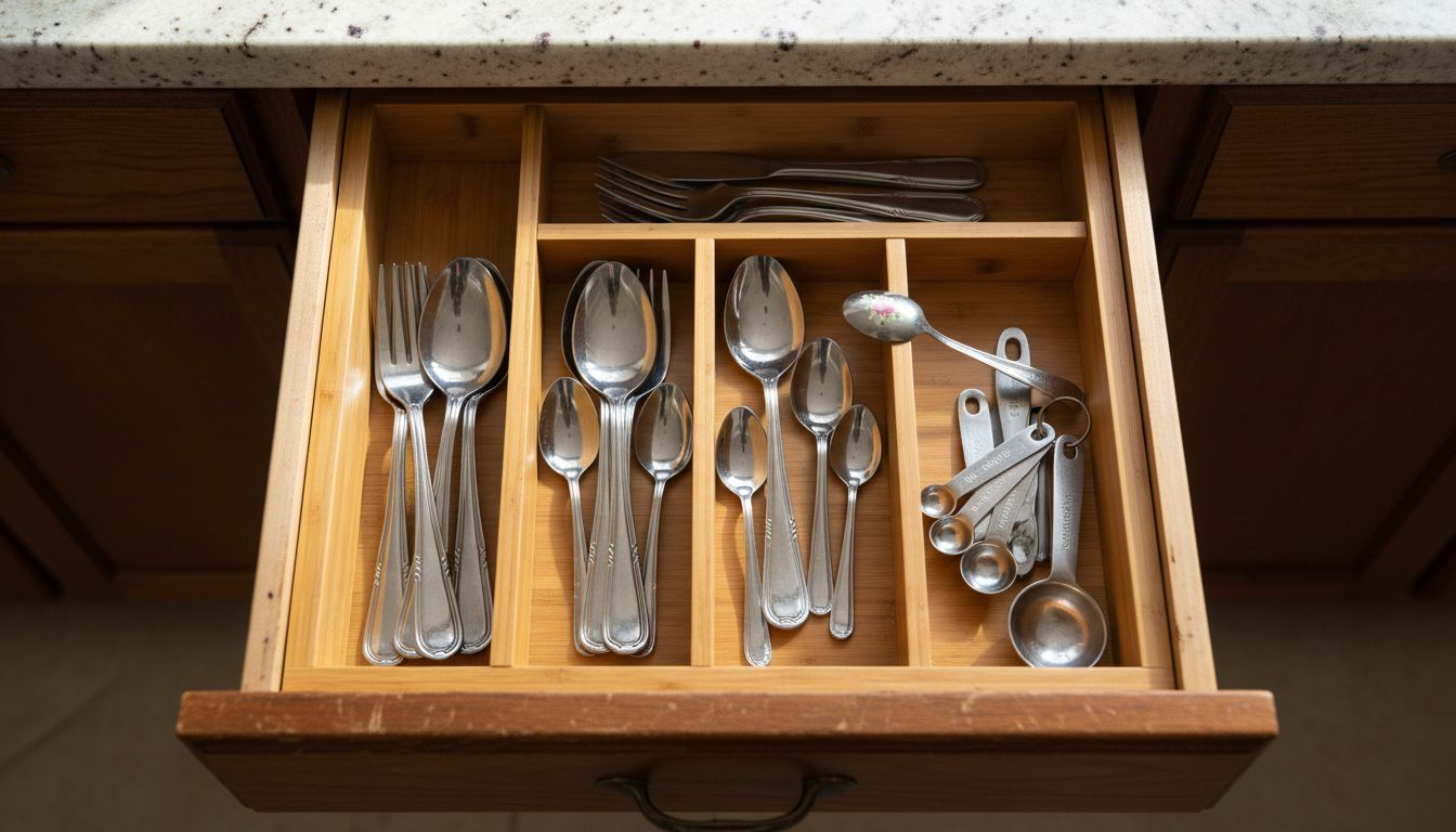 Bamboo organizer neatly sorting silverware