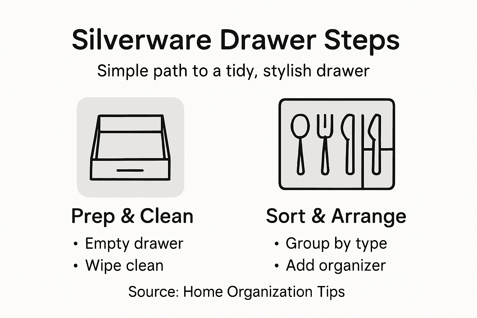 Infographic on steps to organize silverware drawer
