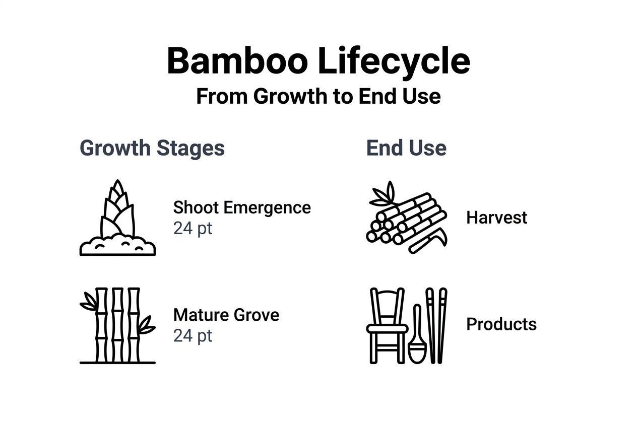 Infographic of bamboo lifecycle stages and uses