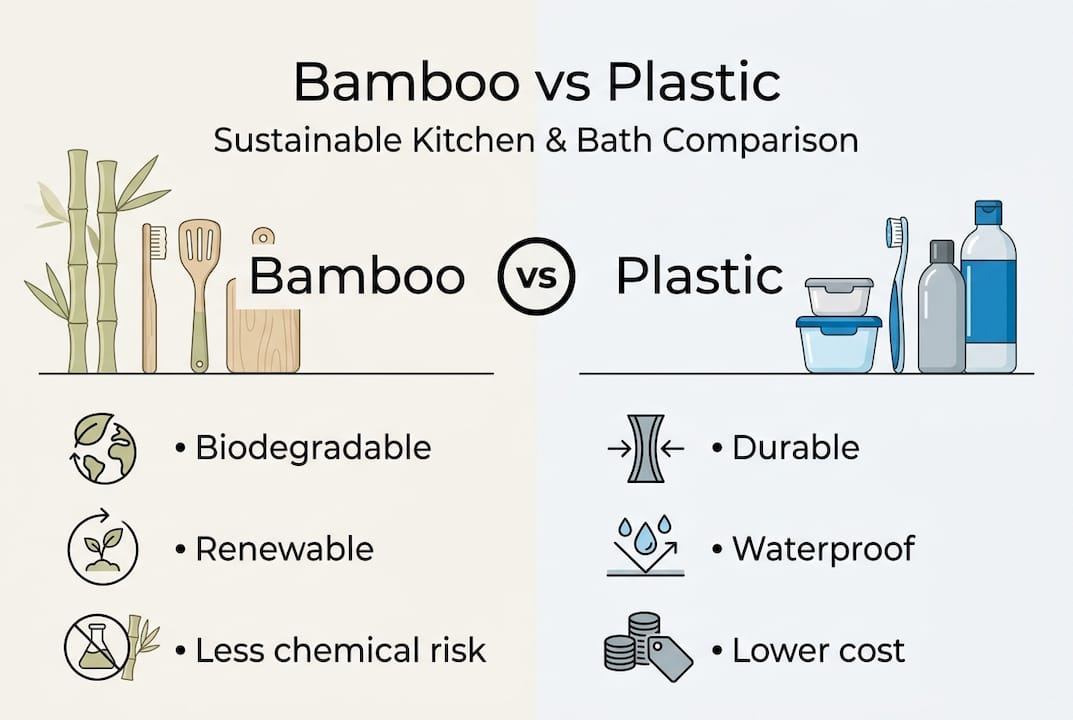 Infographic comparing bamboo and plastic features