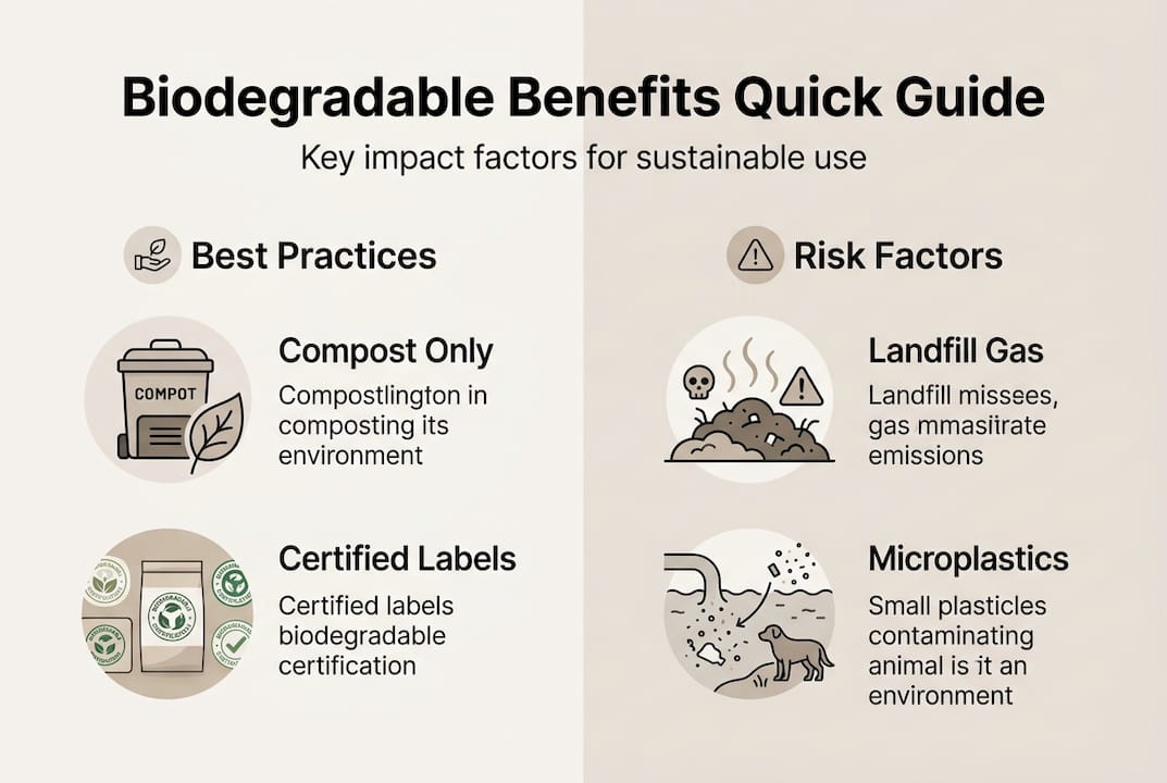 Infographic summarizing biodegradable product benefits and risks