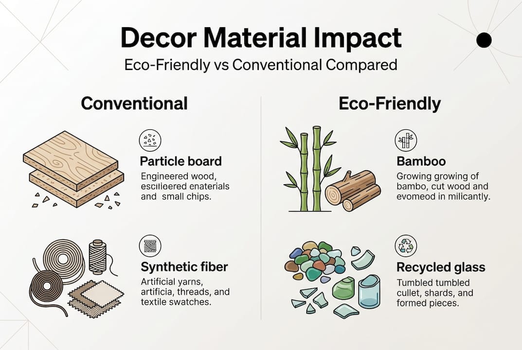 Infographic comparing eco and conventional decor materials
