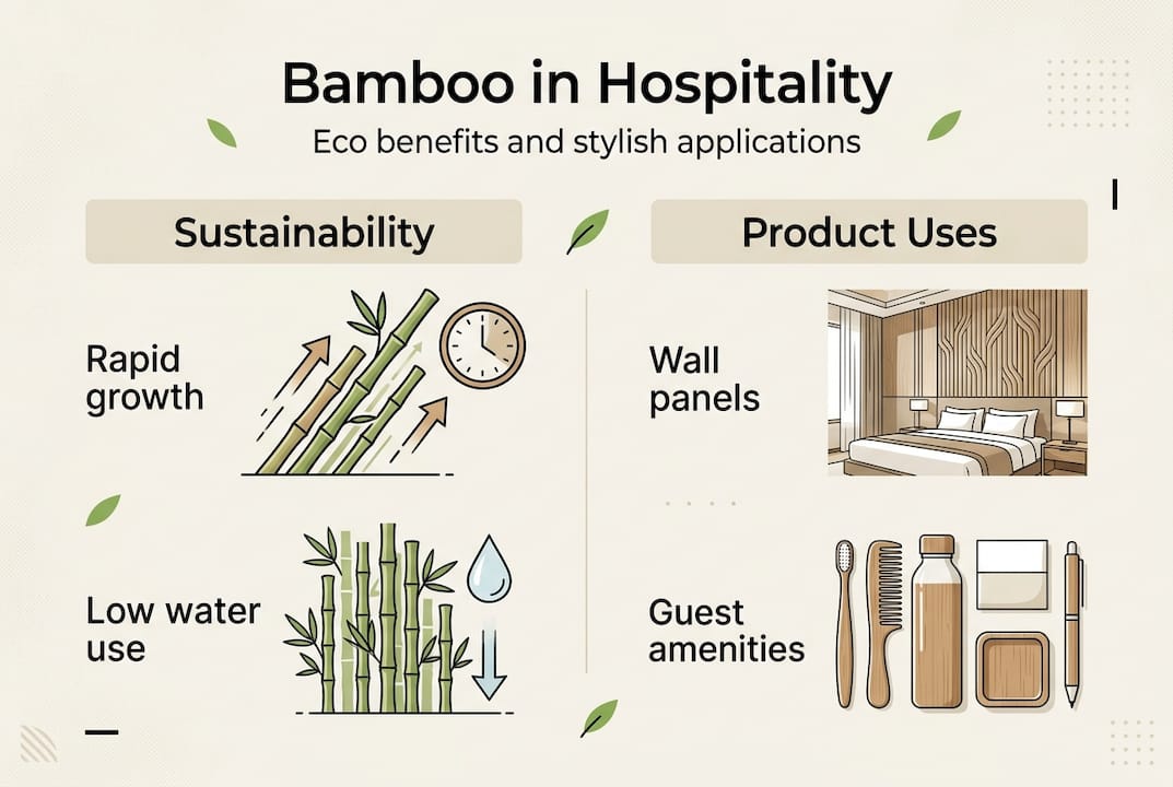 Infographic of bamboo sustainability and hospitality uses