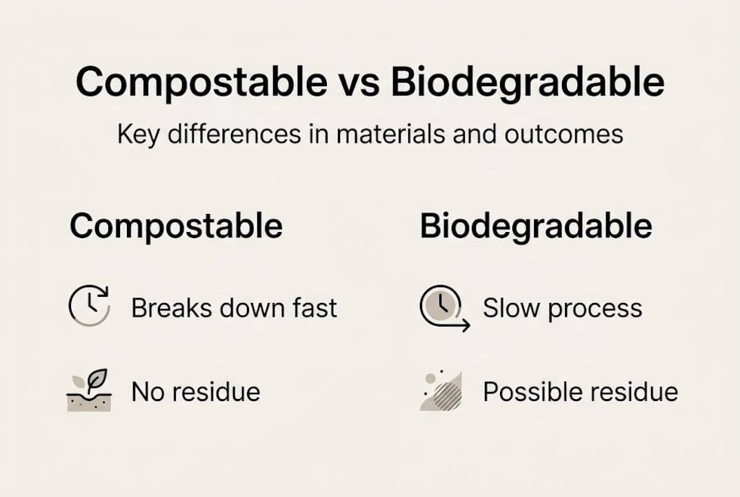 Infographic comparing compostable and biodegradable items