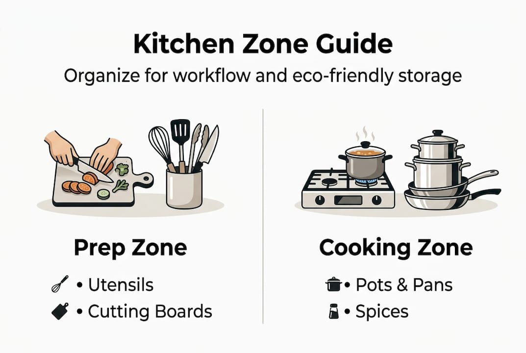 Infographic showing kitchen zone organization key points
