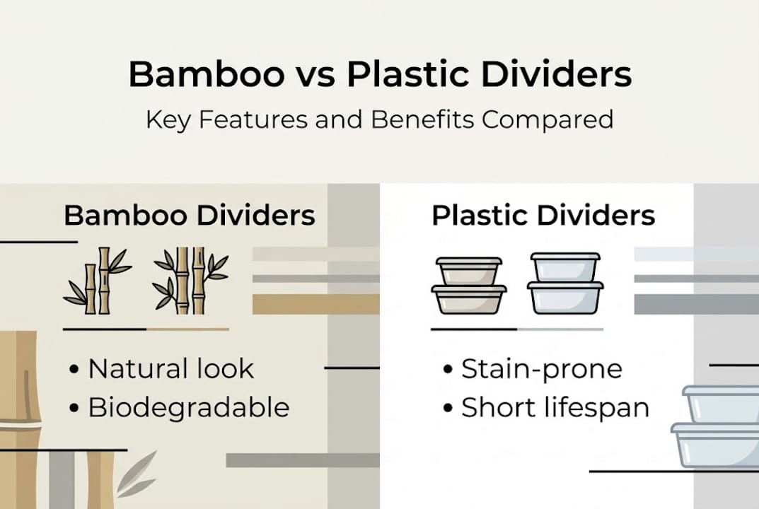 Infographic comparing bamboo and plastic dividers