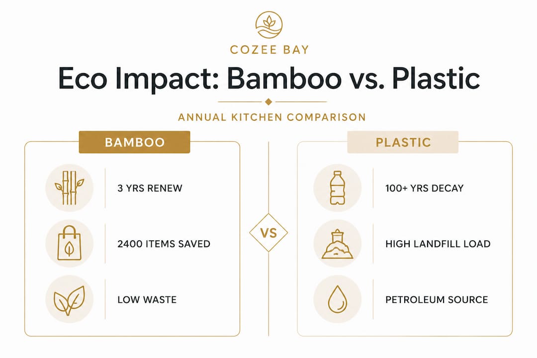 Bamboo vs plastic kitchen impact comparison infographic